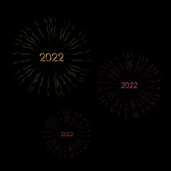 Happy New Year 2022 text design. For brochure design template, card, banner. Fireworks vector illustration.