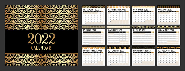 2022 Corporate Calendar Vector Design in Art Deco Great Style