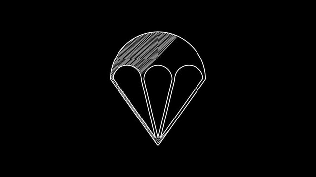White line Parachute icon isolated on black background. Extreme sport. Sport equipment. 4K Video motion graphic animation