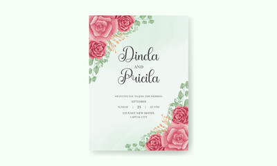 Elegant hand drawing watercolor floral invitation card with  soft flowers and leaves 