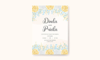 Elegant hand drawing watercolor floral invitation card with  soft flowers and leaves 