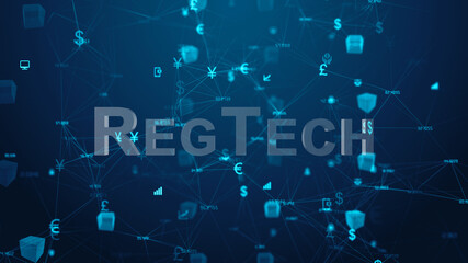 Fototapeta na wymiar Regtech - Regulatory technology, information tech to enhance regulatory processes - 3D Illustration Rendering