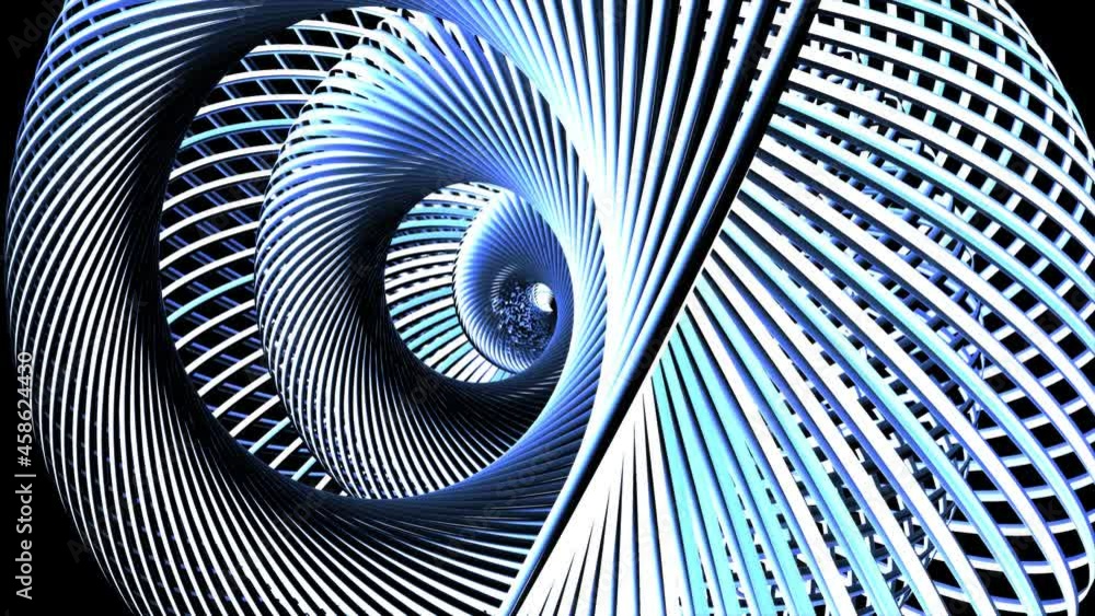 Poster 4k abstract looped dark background with curved lines like tubes twisted in helix and blue neon light