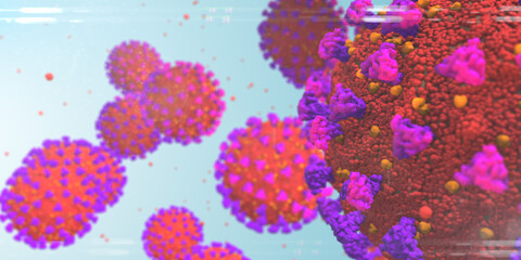 Covid 19 global virus variants from the mutation of the Covid SARS CoV producing Alpha, Beta, Gamma and Delta variant outbreaks - 3D Illustration Rendering