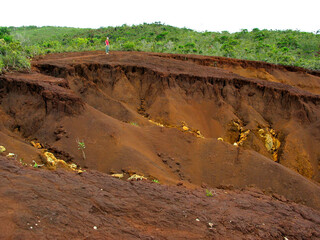 Nickel ore rich red soil, New Caledonia, Melanesia.