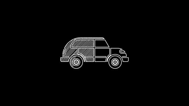 White line Hatchback car icon isolated on black background. 4K Video motion graphic animation