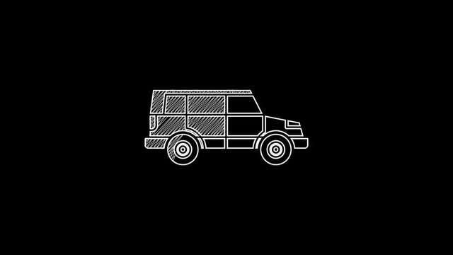 White line Off road car icon isolated on black background. 4K Video motion graphic animation