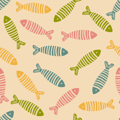 Flat simple colorfull funny cute seamless pattern with a fish . For printing baby textile, fabrics, design, decor, gift wrapping, paper, baby shower, greeting card, notepad, scrapbooking.