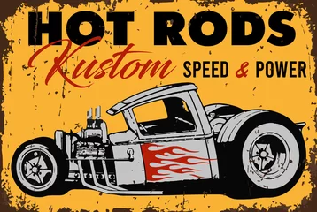 Zelfklevend Fotobehang Speed shop hot rod classic car american retro rockabilly © Vera