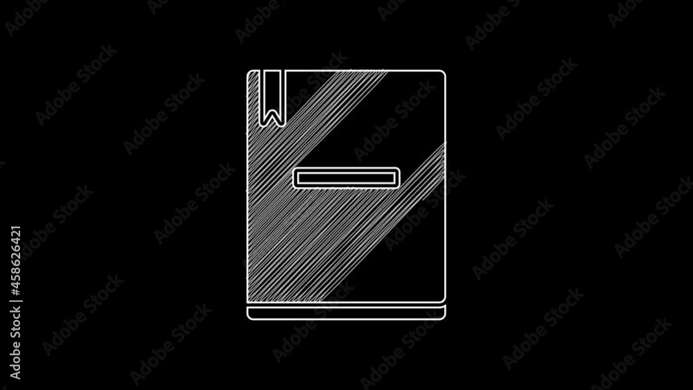 Poster white line notebook icon isolated on black background. spiral notepad icon. school notebook. writing
