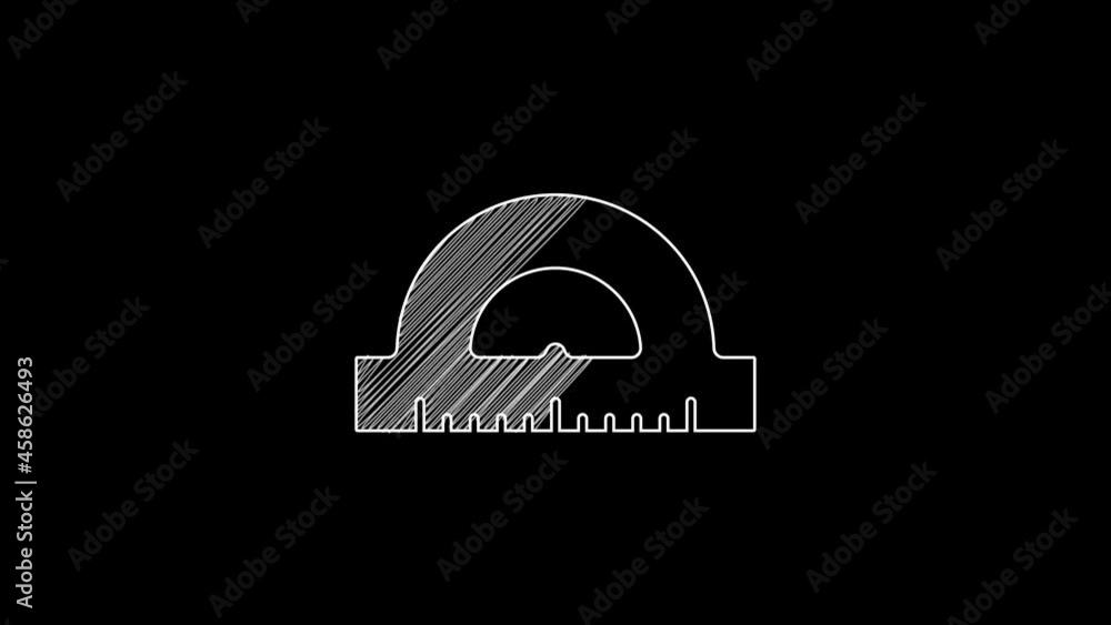 Poster white line protractor grid for measuring degrees icon isolated on black background. tilt angle meter