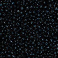 Hand Drawn Snowflakes Christmas Seamless Pattern. Subtle Flying Snow Flakes on chalk snowflakes Background. Authentic chalk handdrawn snow overlay. Admirable holiday season decoration.