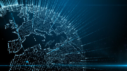 Global Big data network connectivity cloud computing AI wireless technology - 3D Illustration Render