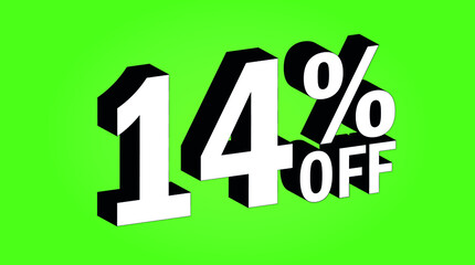 Sale tag 14 percent off - 3D and green - for promotion offers and discounts.