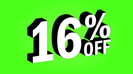 Sale tag 16 percent off - 3D and green - for promotion offers and discounts.