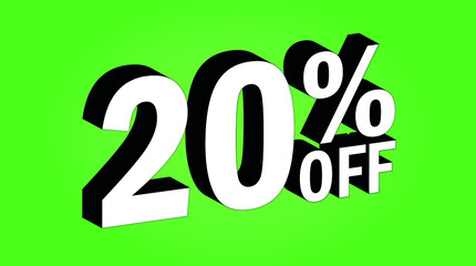 Sale tag 20 percent off - 3D and green - for promotion offers and discounts.