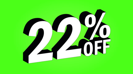 Sale tag 22 percent off - 3D and green - for promotion offers and discounts.