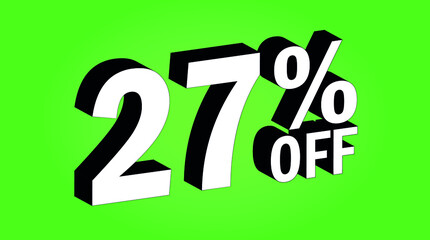 Sale tag 27 percent off - 3D and green - for promotion offers and discounts.