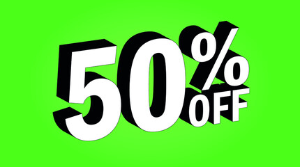 Sale tag 50 percent off - 3D and green - for promotion offers and discounts.