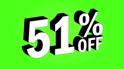 Sale tag 51 percent off - 3D and green - for promotion offers and discounts.