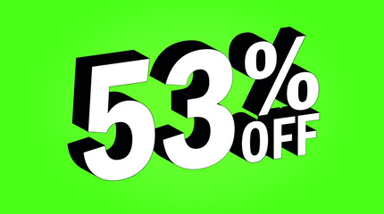 Sale tag 53 percent off - 3D and green - for promotion offers and discounts.