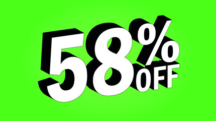Sale tag 58 percent off - 3D and green - for promotion offers and discounts.