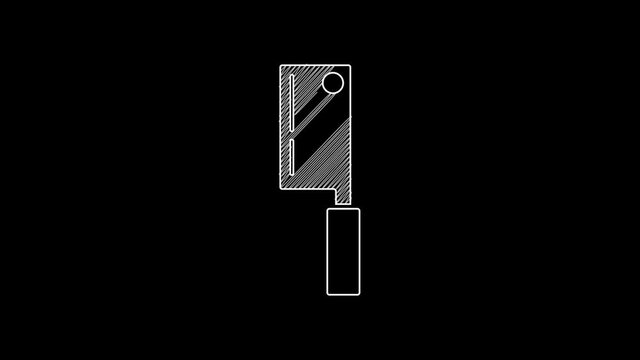 White line Meat chopper icon isolated on black background. Kitchen knife for meat. Butcher knife. Happy Halloween party. 4K Video motion graphic animation