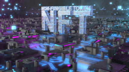 NFTs or NFT is a non-fungible tokens. They act as a non-duplicable digital certificate of ownership for any assigned digital asset - 3D Illustration rendering