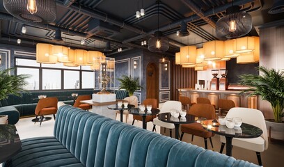 3d render of cafe restaurant interior