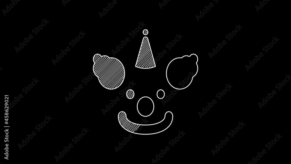 Sticker White line Clown head icon isolated on black background. 4K Video motion graphic animation