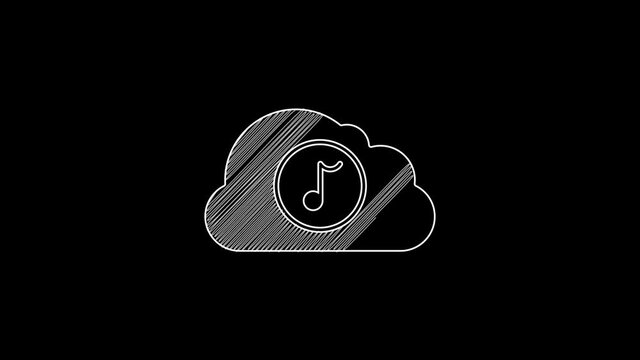 White line Music streaming service icon isolated on black background. Sound cloud computing, online media streaming, online song, audio wave. 4K Video motion graphic animation