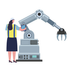 female production worker with robot