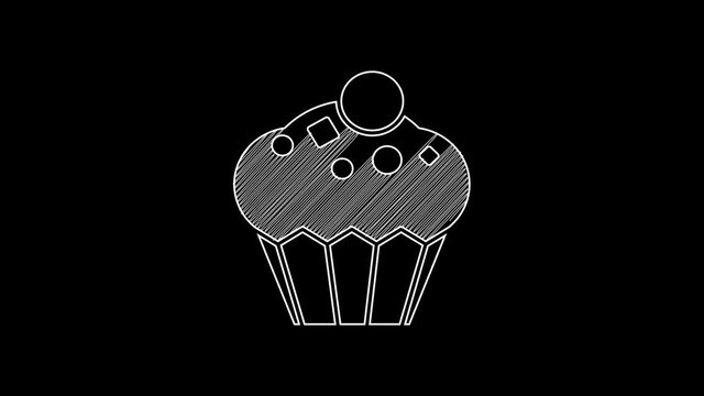 White line Muffin icon isolated on black background. 4K Video motion graphic animation