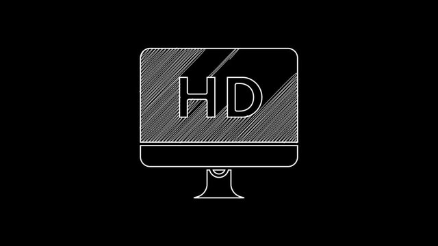 White line Computer PC monitor display with HD video technology icon isolated on black background. 4K Video motion graphic animation