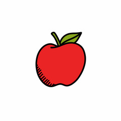 apple doodle icon , vector color line illustration