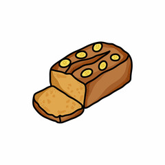 banana bread doodle icon, vector color line illustration