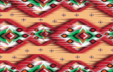 Obraz premium Ikat geometric folklore ornament. Tribal ethnic vector texture. Seamless striped pattern in Aztec style. Figure tribal embroidery. Indian, Scandinavian, Gypsy, Mexican, folk pattern.