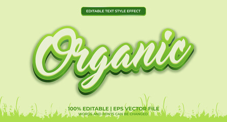 Fresh Organic green 3d editable text effect. Vector illustration