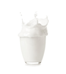 Milk wave of splashes in glass on white background