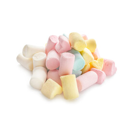 Heap of colorful marshmallows on white background