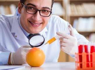 Scientist working on organic fruits and vegetables