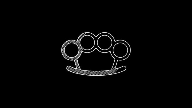 White line Brass knuckles icon isolated on black background. 4K Video motion graphic animation
