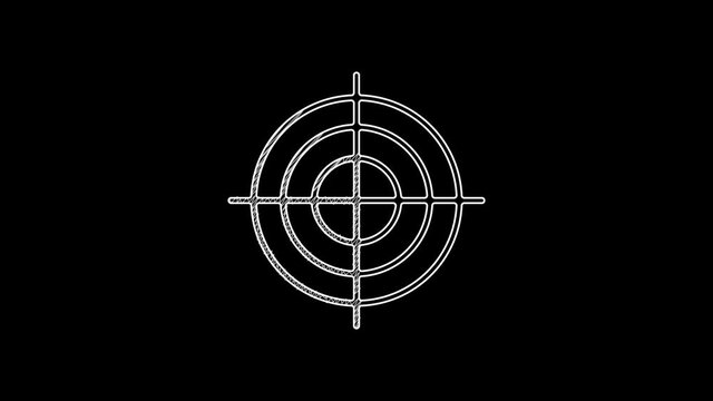 White line Target sport for shooting competition icon isolated on black background. Clean target with numbers for shooting range or shooting. 4K Video motion graphic animation