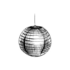 Paper lanterns. Vintage vector hatching black illustration.