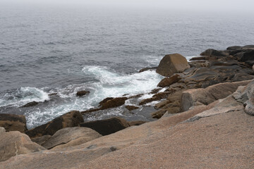 Waves crashing on a rocky shore on the Atlantic ocean