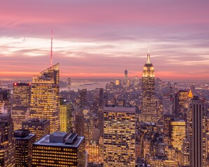 View of New York Manhattan during sunset hours