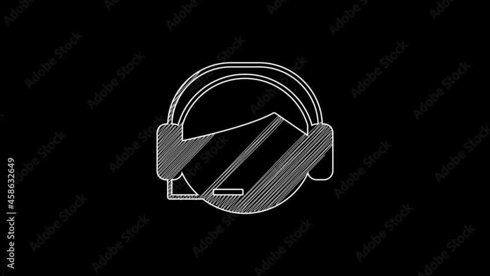 Poster white line man with a headset icon isolated on black background. support operator in touch. concept 