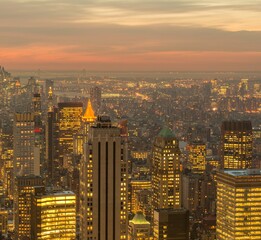 View of New York Manhattan during sunset hours