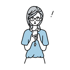 立ってスマートフォンを操作して何かに気づいて驚いた教師の女性