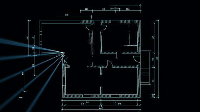 Architektur entwurf, blueprint zeichnen animiert, bauobjekt in der planung, modernes wohnhaus mit ma&szlig;angaben, ma&szlig;stab korrekt, technische cad zeichnung, beeindruckend und innovativ    